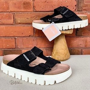 BIRKENSTOCK PAPILLIO Arizona Suede Chunky Platform Black Sandals 35 41